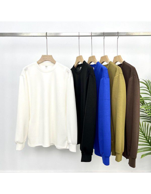 Autumn Simple Solid Color Premium Long Sleeve Fixed Dye Air Layer Special Fabric Men's Backing Versatile Loose T-shirt