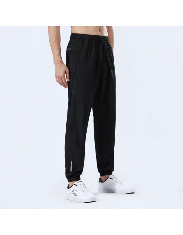 Outdoor ice silk sports pants Men's woven stretch breathable thin size quick drying pants Slim fit summer casual pants 