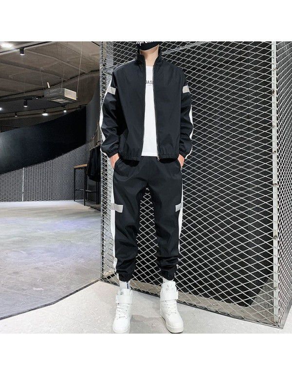 Casual Sports Cardigan Set Men's Autumn Reflective Stripe Set Sold High Volume Low Price Group Purchase Print