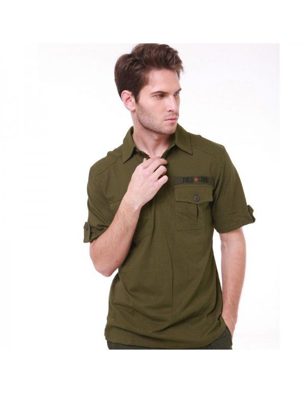 Outdoor military fan with pocket lapel men's military fan casual T-shirt black men's t-shirt 