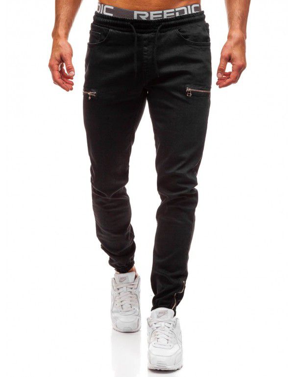 European and American men's denim fabric casual frosted zipper design sports jeans men