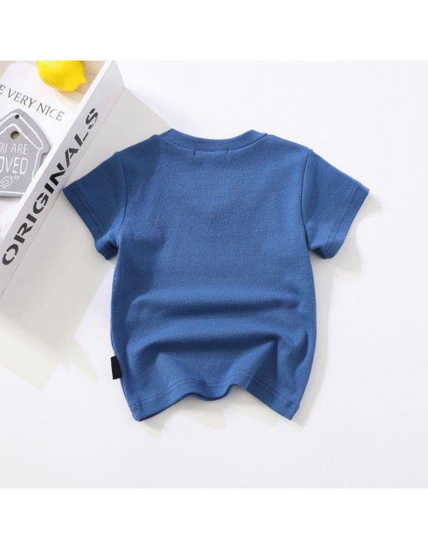 Summer New Children's Short Sleeve V-Neck T-shirt Men's and Women's Small and Middle School Children's Baby Cotton Top Solid Color Bottom Shirt 