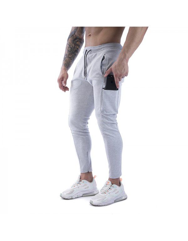 Men's sports pants stretch cotton casual small leg large zip pocket men's pants 