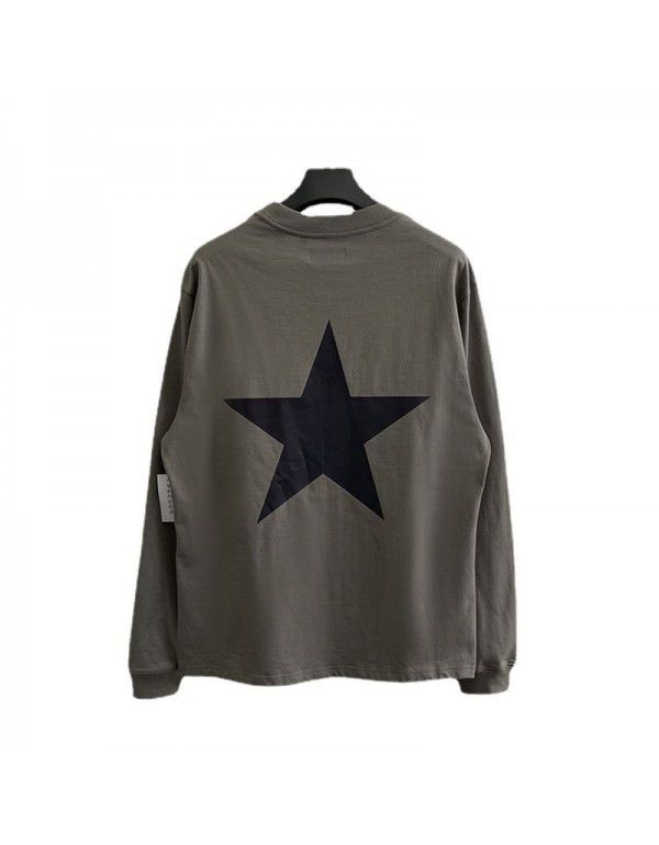 Double thread five-pointed star trend loose high street men and women lovers long sleeve T-shirt men 