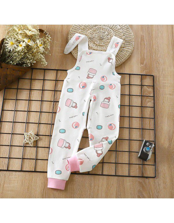 Baby Spring and Autumn Strap Pants Boys and Girls' Home Open Pants Children's Kindergarten Lunch Pants High Waist Calf Pants 