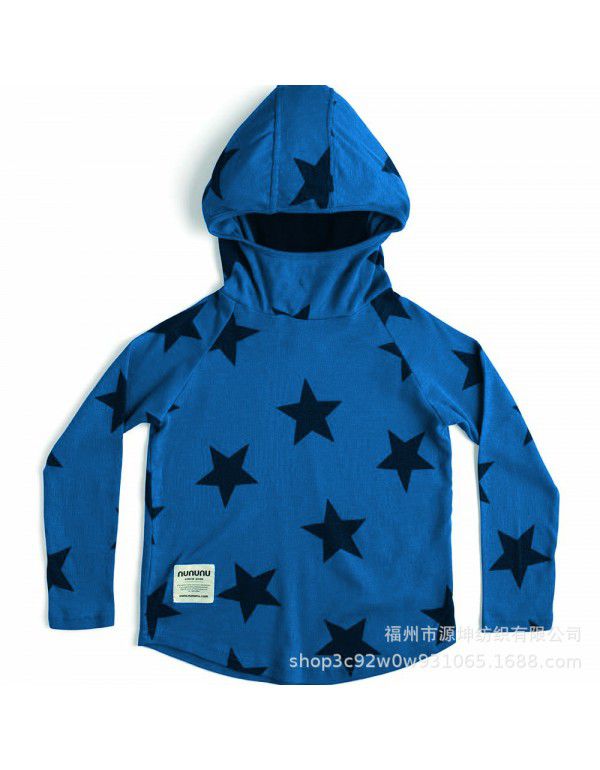 Unisex Five-pointed Star Pullover Sweater Long Sleeve Boys' Hooded T-shirt Children's Spring and Autumn