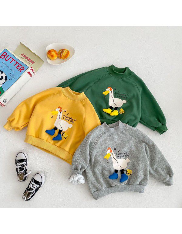 Children's plush sweater Boys and girls' thermal T-shirt Korean version round neck pullover cartoon lion head top