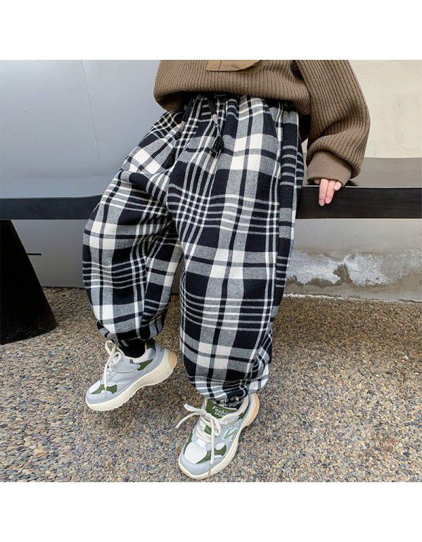 Boys' pants Autumn and winter casual pants New style children's winter clothes plush thickened fried street winter casual pants