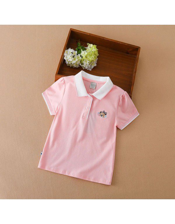 Girls' Short Sleeve T-shirt Polo Shirt Summer New Children's Top Pure Cotton Large Children's Wear Solid Color Underlay Shirt Thin