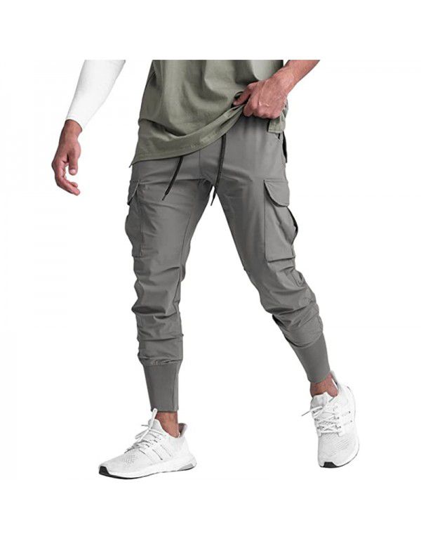 Men's Sports Leisure Pants Fitness Stretch Woven Running Training Leg Wrap Drawstring Guard Pants Cross Border