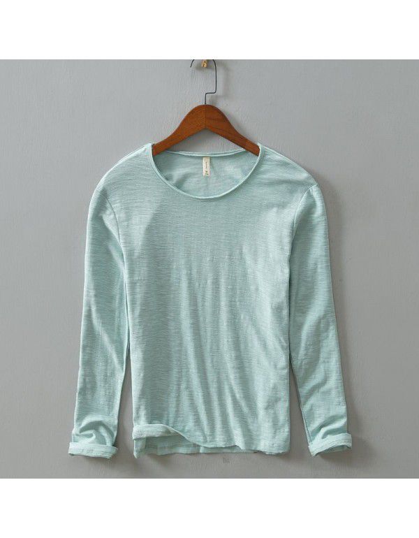 New Splice Solid Color Long Sleeve T-shirt Men's Casual Autumn and Winter Thermal Insulation Backing T-shirt Men's Wear