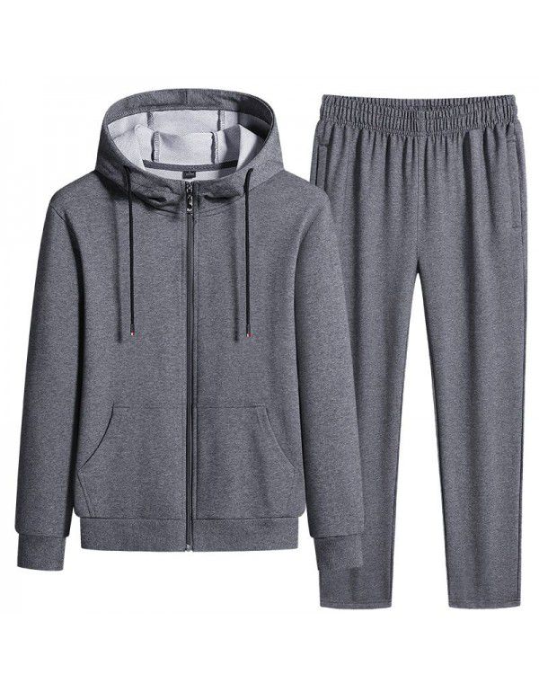 Spring and autumn sports suit men's casual running suit two-piece hood 