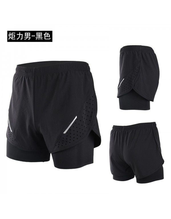 Summer Double-layer Men's Running Shorts Quick-drying Anti-running Sports Shorts Fitness Marathon Shorts 