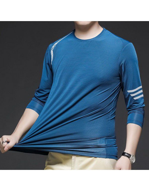 New Spring/Summer Ice Sports T-shirt Men's Thin Business Stretch Ice Silk T-shirt Men