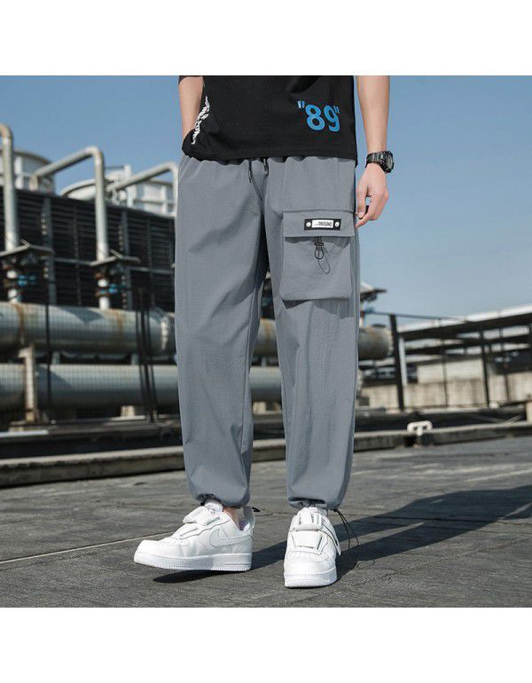 Summer new men's casual pants Youth sports capris Korean version trend loose straight casual pants 