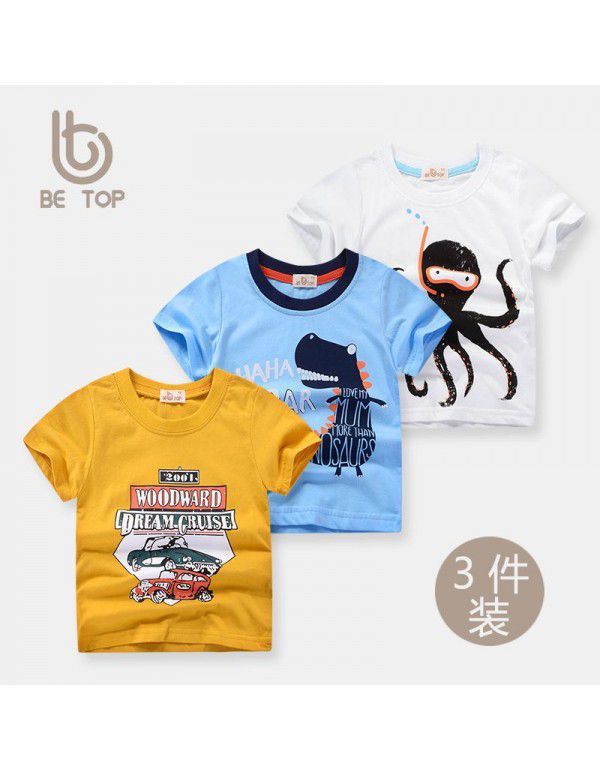 Summer Korean Children's Short Sleeve T-shirt Boys' Cotton 3PK Children's 3PK Set Girls' Top