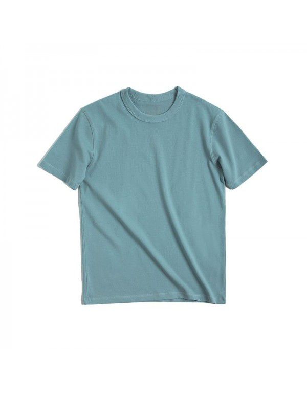 Solid color thick carbon matte T-shirt Men's cotton short sleeve loose fitting