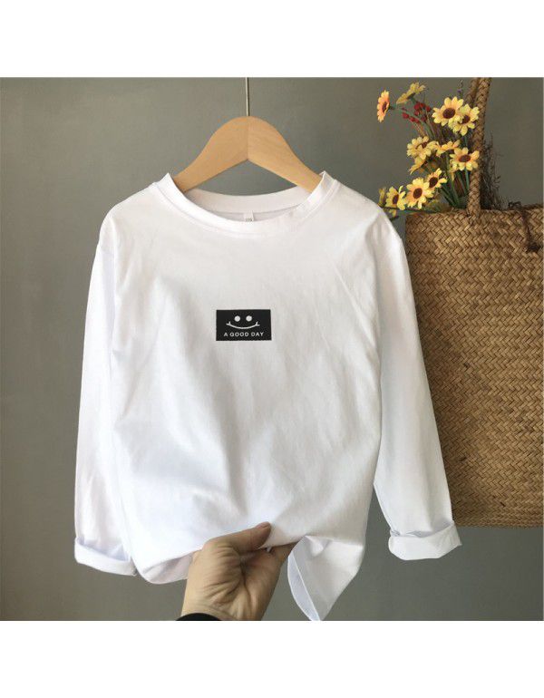 Boys' and girls' long-sleeved T-shirts for spring wear New style children's solid color underlay Trendy knit