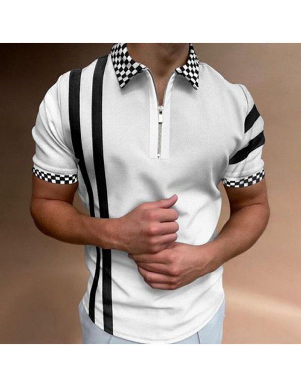 Autumn New Men's POLO Shirt Men's Casual Short Sleeve Polo T-shirt 3D Print Short Sleeve Zipper POLO