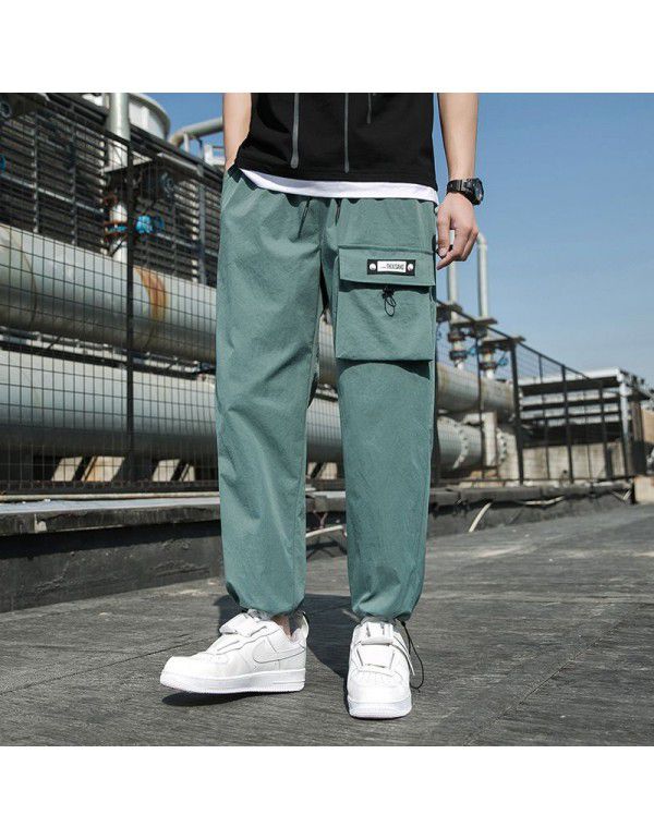 Summer new men's casual pants Youth sports capris Korean version trend loose straight casual pants 