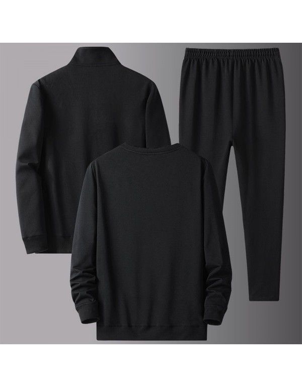 Men's spring and autumn new sportswear suit middle-aged father's loose sweater three-piece large casual coat 