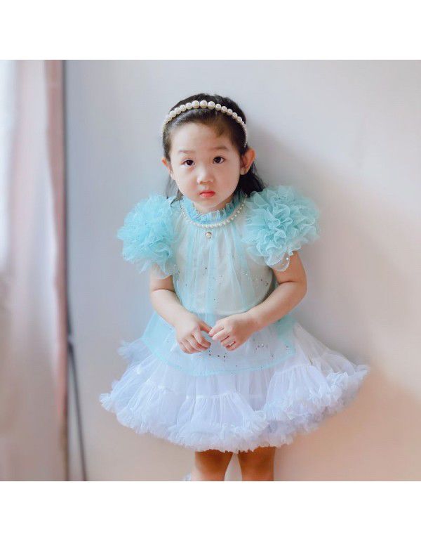 Sweet Bud Sleeve Top Princess Dress New Girls' Short Sleeve T-shirt Popular Children's Wear