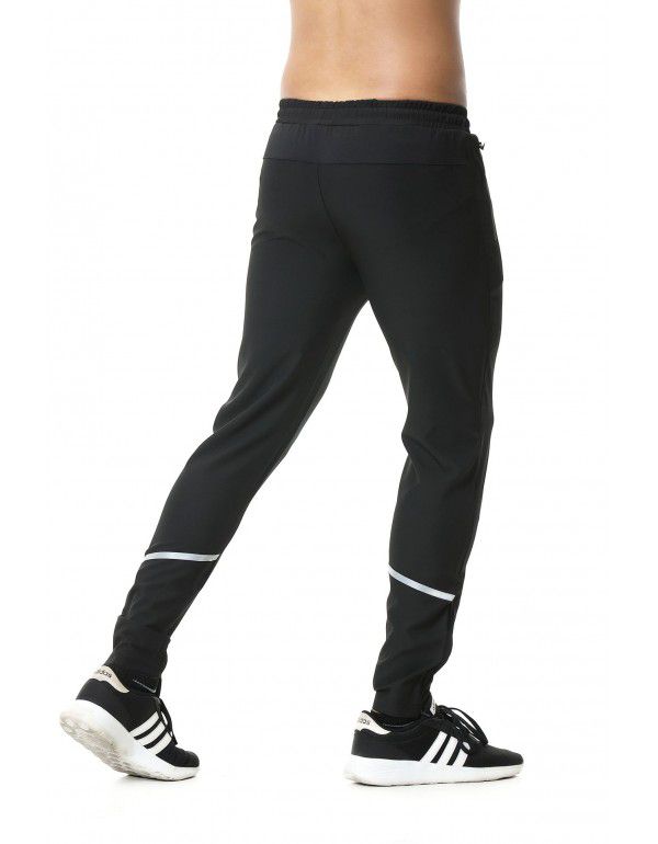 Black Men's Sports Leggings Long Pants with Hem Zipper Pocket Zipper