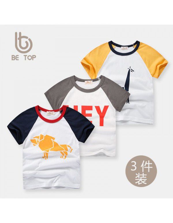 Summer Korean Children's Short Sleeve T-shirt Boys' Cotton 3PK Children's 3PK Set Girls' Top