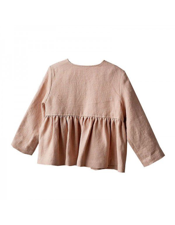 Autumn and winter new children's long-sleeved baby shirt cotton and hemp minority ruffle design feeling girl's T-shirt top 