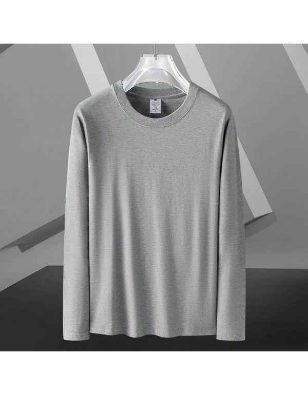 Long Sleeve T-shirt Men's Spring Autumn Sweater Round Neck Loose Solid White Bottom Shirt Men's Top Garment Heavyweight Cotton