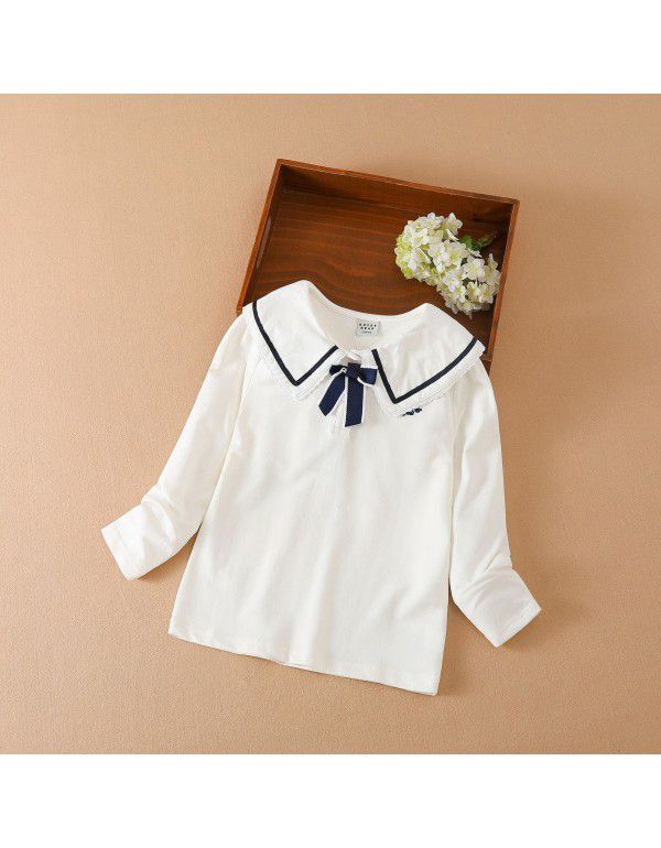 Girls' long-sleeved T-shirt autumn thin children's wear with Korean version of Chinese and large children's lapel bottom shirt Children's top