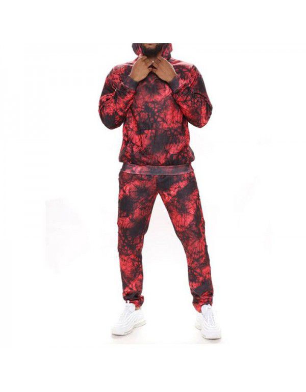 New Men's Casual Sports Set Digital Printing Sweater Hooded Pants Two Piece Set for Men