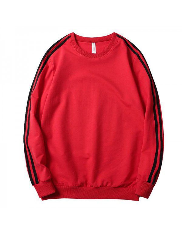Korean Men's Sweater Solid Color Three Bar T-shirt Cotton Coat Top Bottom Shirt Youth Student Fashion