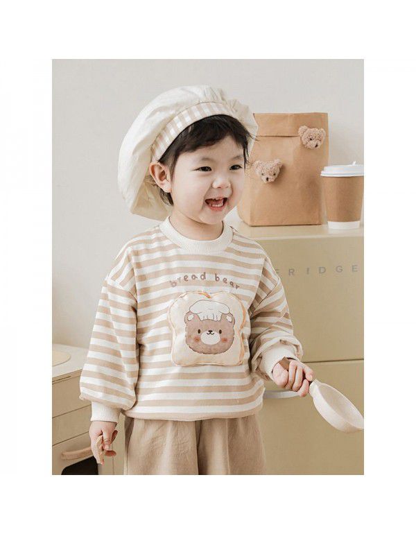 Children's Bread Bear Strap Pants Baby Cartoon Sweater Set Spring Girls' Casual Pants