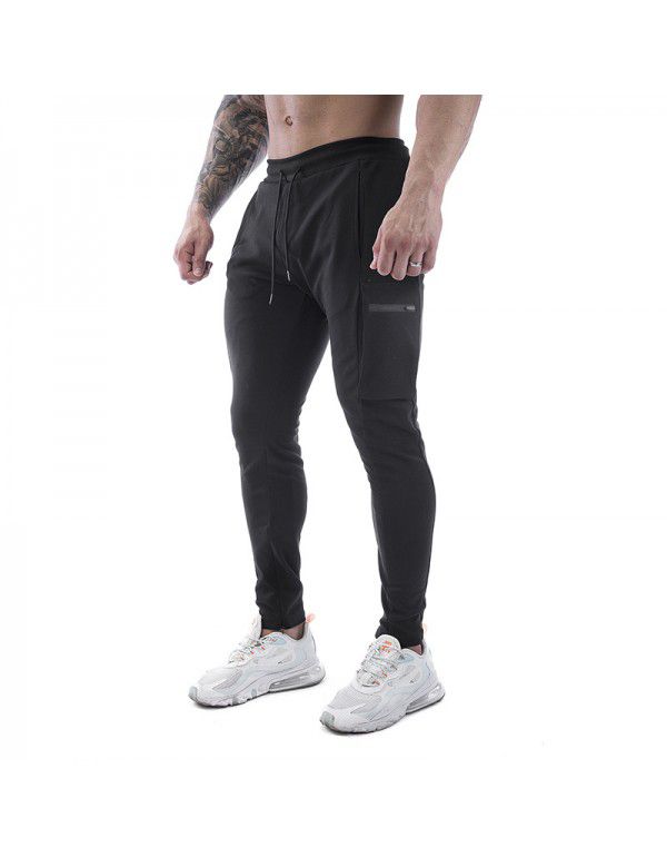 Men's sports pants stretch cotton casual small leg large zip pocket men's pants 