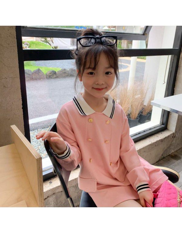 Autumn New Long Sleeve T-shirt for Girls Korean Foreign Style Polo Dress for Children Fashion Long T Dress