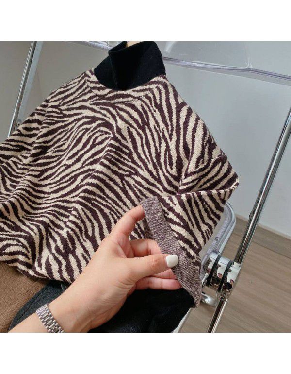 Children's T-shirt 2022 squinting autumn new products for boys and girls zebra knitted top baby Korean version three-quarter sleeve T 