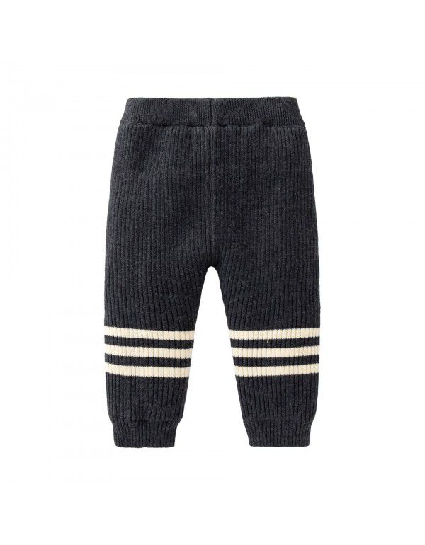 Autumn New Bottom Pants Dark Grey Versatile Girls' Knitted Pit Strips Casual Bottom Pants