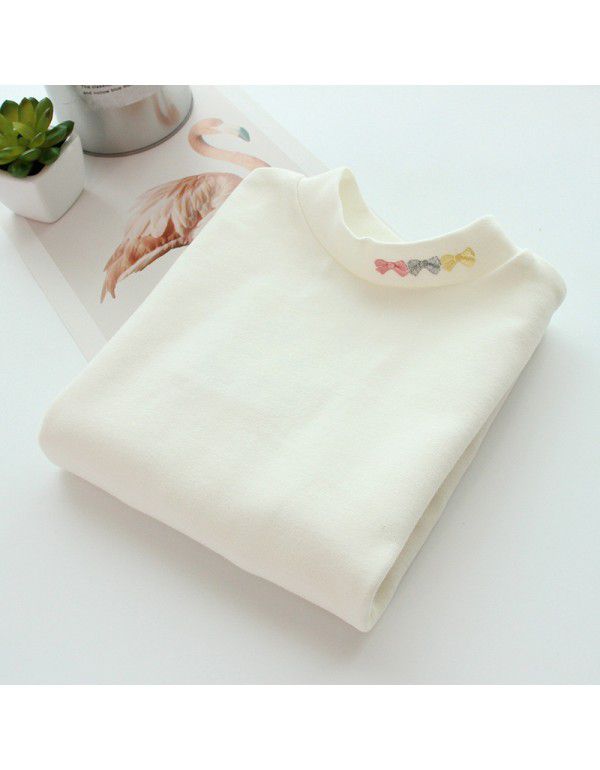 Children's cotton bottom shirt, girl's half-high neck T-shirt, medium and large children's versatility, autumn clothes, thick autumn and winter style 