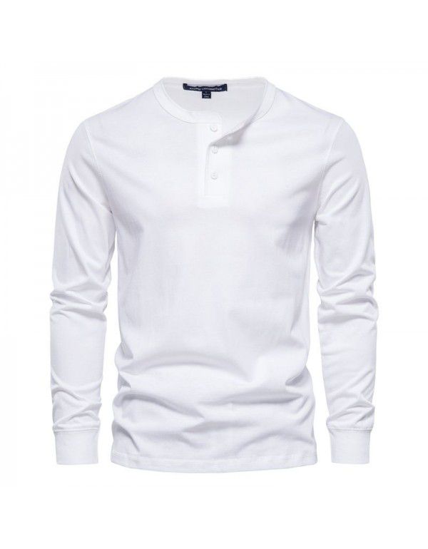 Autumn New Men's Casual Henry Round Neck Long Sleeve T-shirt Men's Slim Fit Sports Bottom Shirt Top