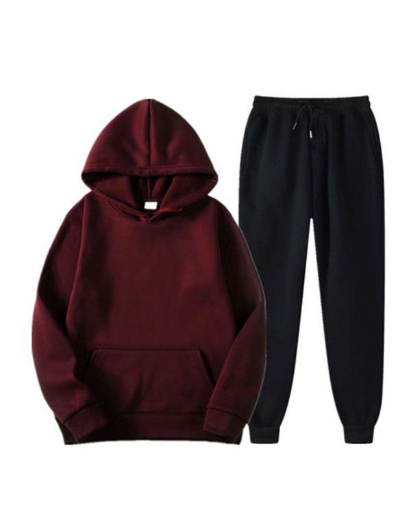 Spring and Autumn Men's Casual Solid Hooded Sportswear Couple Set Slim Fit Fashion Set