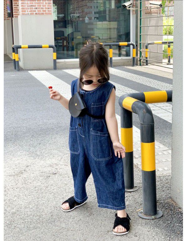 Children's Bodysuit Strap Pants Spring/Summer Boys' and Girls' Korean Version Fashion Loose Workwear Sleeveless Denim Bodysuit