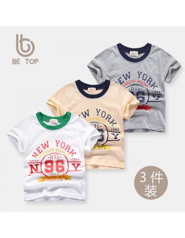 Summer Korean Children's Short Sleeve T-shirt Boys' Cotton 3PK Children's 3PK Set Girls' Top