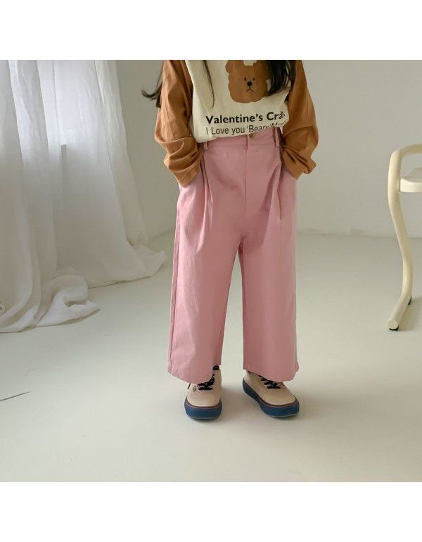 Children's Pants Spring Boys' and Girls' Korean Edition Solid Color Straight Leg Pants Children's Multicolor Loose Wide Leg Pants Pants