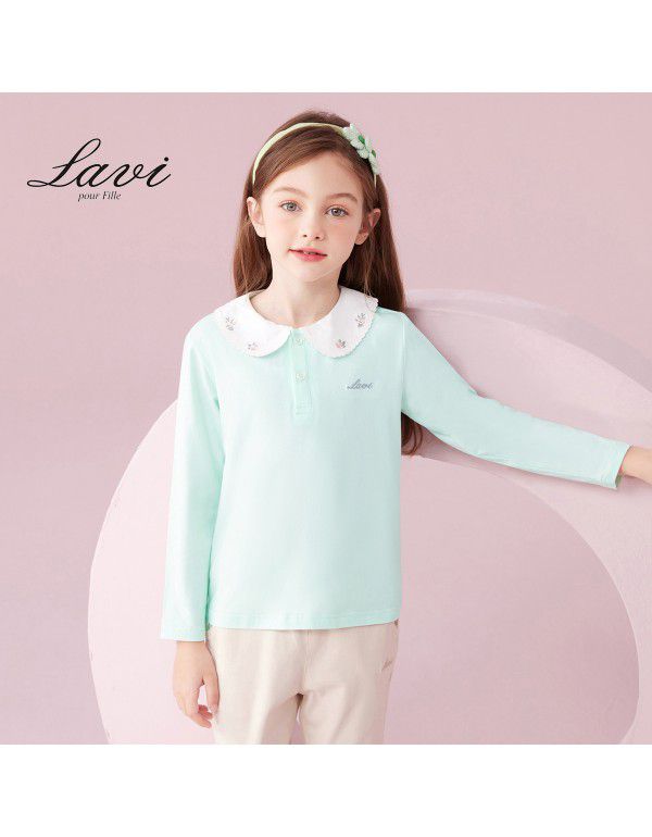 Spring New T-shirt Long Sleeve Girls' Polo Top Medium and Large Children's Wear Girls' T-shirt Casual