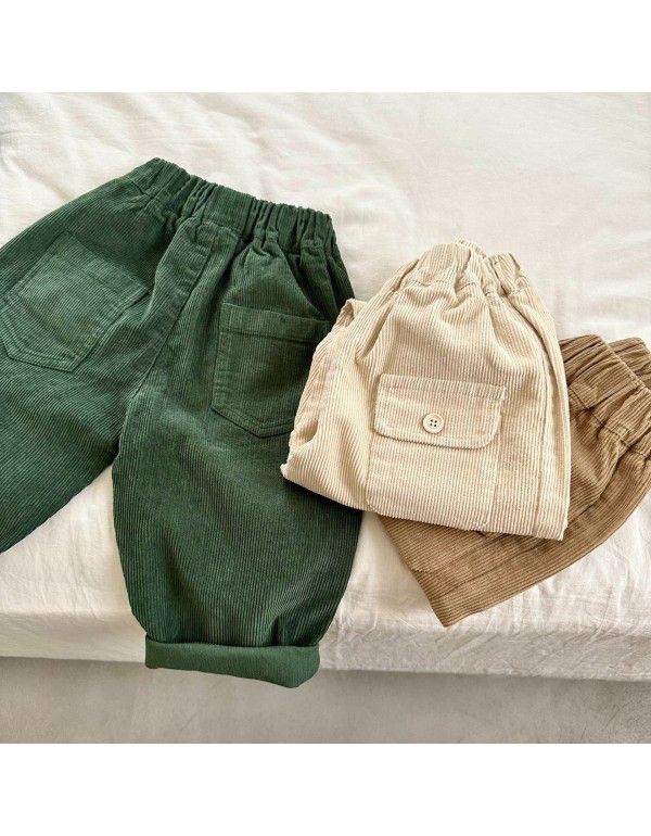 Children's corduroy pants Spring and autumn new baby casual pants wear boys' trousers Korean version 