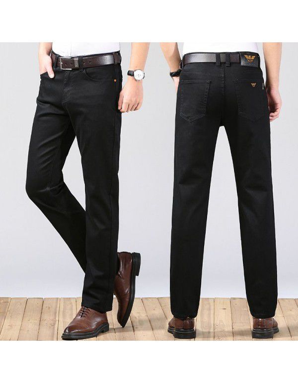 Jeans Men's Autumn and Winter High Waist Elastic Straight Loose Fit Business Brand Men's Pants Black