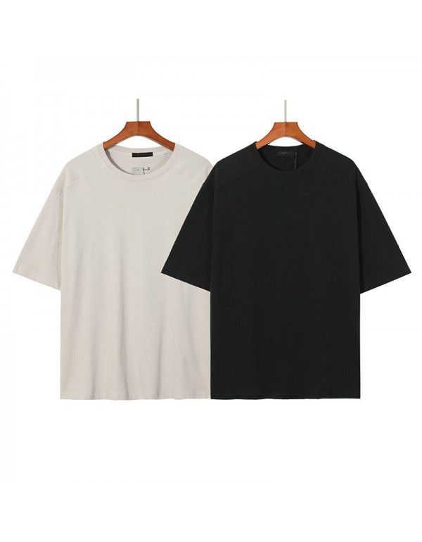 Solid color large loose splicing short-sleeved men and women's lovers' wear European and American fashion brand T-shirt 