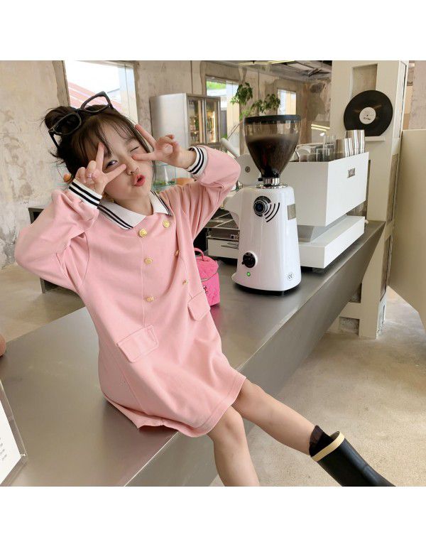 Autumn New Long Sleeve T-shirt for Girls Korean Foreign Style Polo Dress for Children Fashion Long T Dress