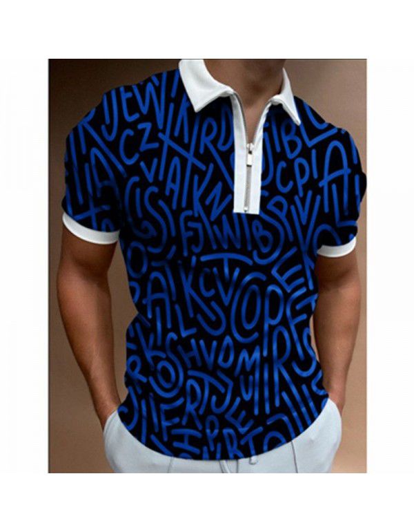 Autumn New Men's POLO Shirt Men's Casual Short Sleeve Polo T-shirt 3D Print Short Sleeve Zipper POLO